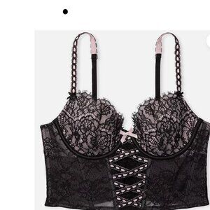 Victoria’s Secret Black Dream Angels Lace-Up Corset Top S-DD 32-34 DD